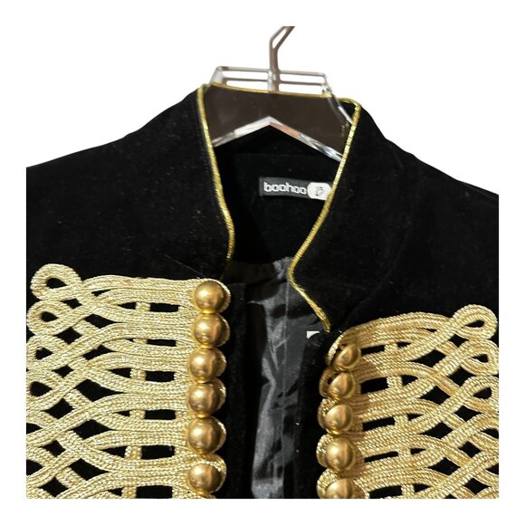 Boohoo Amy Boutique Velvet Admiral Jacket Military Embroidered Black Size 10 - Picture 3 of 13